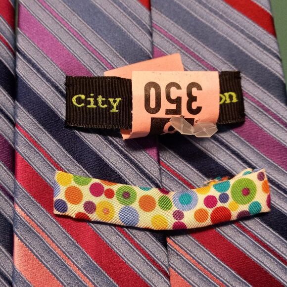 City of London Silk Blue with Pink and Purple stripe Tie - Picture 4 of 6